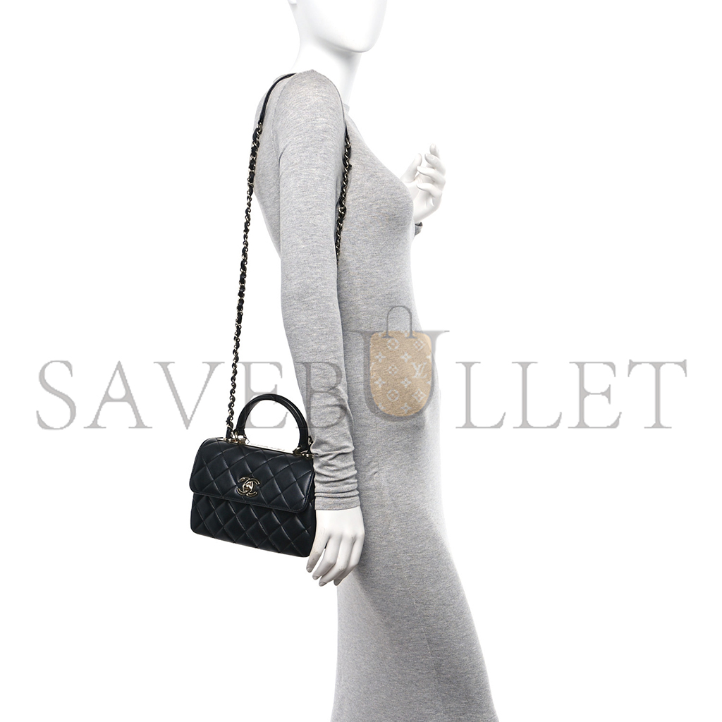 Ch*el master lambskin quilted mini trendy cc dual handle flap bag black (20*14*6cm)